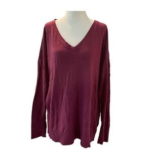 Pure Energy V-Neck Sweater Plum Pink Purple Knit Long Sleeve Lightweight 1X